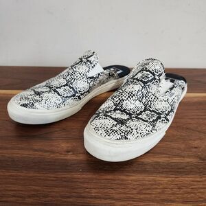 VANS Men 8 Women 9.5 Black White Snakeskin Print Slip On Sneakers Shoes Mules